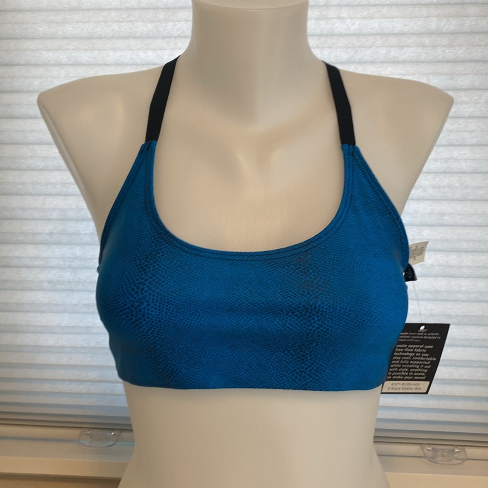 BNWT Onzie Yoga Elastic Back blue snakeskin Bra Top.